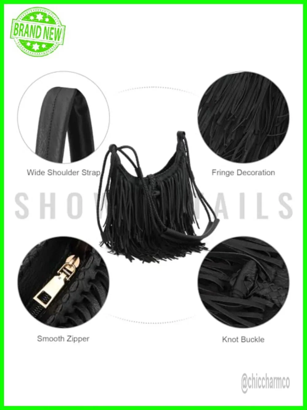 Faux Suede Fringe Hobo Bag with Tassel Shoulder Crossbody Purse